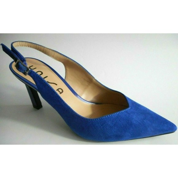 NEW UNISA Blue Velour Fabric Sling back Sandals - Picture 1 of 4